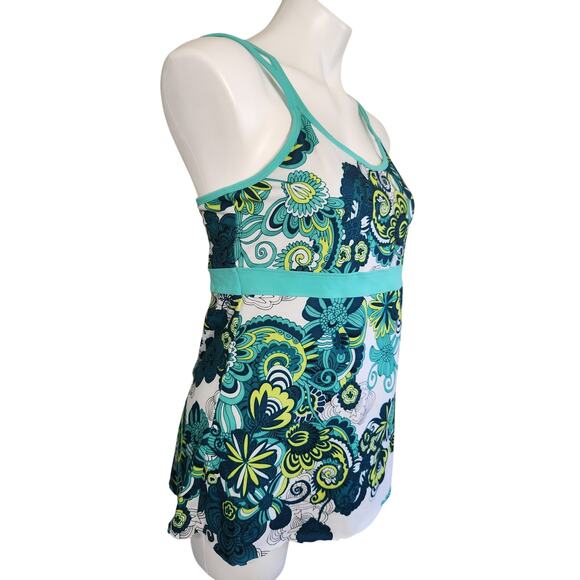 PrAna Kaley teal workout raw hem crossback yoga‎ tunic tank L - Picture 2 of 7